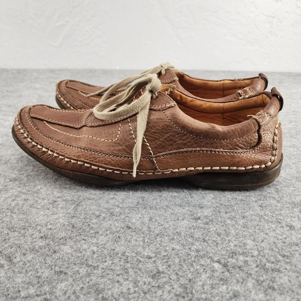 Sandro Moscoloni Mens 8D Brown Pebble Leather Contrast Stitch Lace Up Oxfords